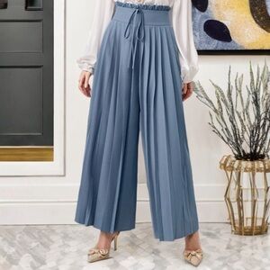 Women's Wide Leg Paperbag Dress Pants, High Waisted Business Casual Trousers